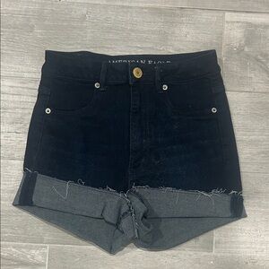 American Eagle Outfitters Black Folded Hem Denim Shorts